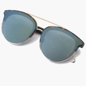 KREWE Clio Sunglasses Nylon Blue Steel to Crystal 24K Mirrored Lens, Unisex
